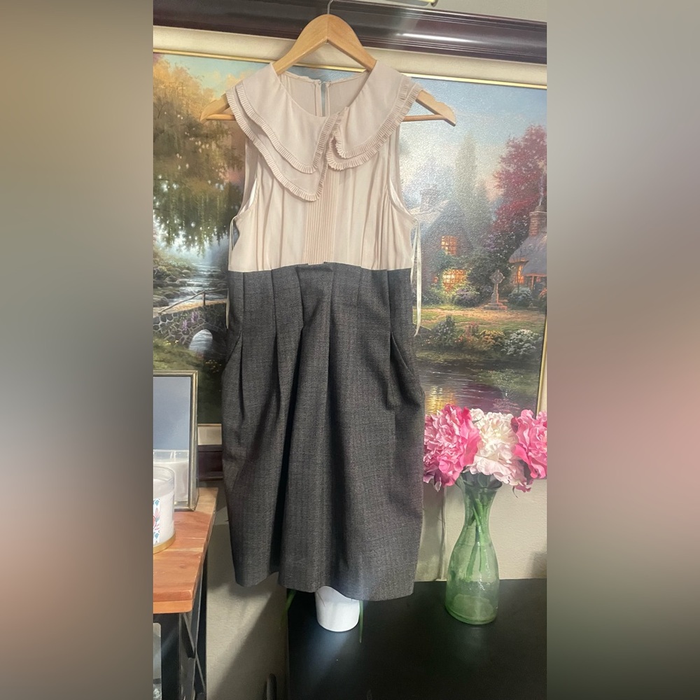 BCBGMaxAzria Cream and Brown A-Line Midi Dress